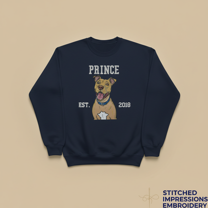 Blue sweatshirt with Prince design in white text