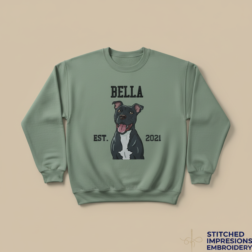 Green sweatshirt flat lay with Bella design