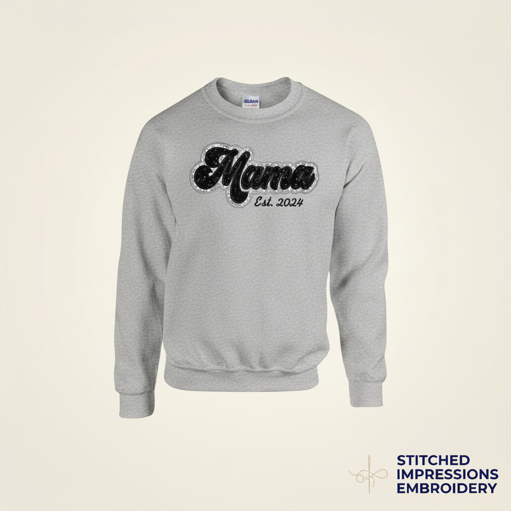 Grey Retro Glitter Mama