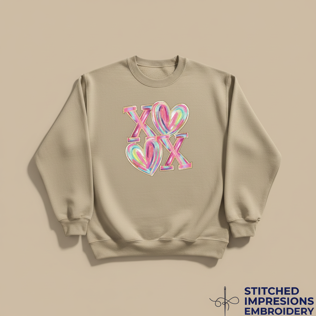 Sand sweatshirt with colorful XOXO and hearts design